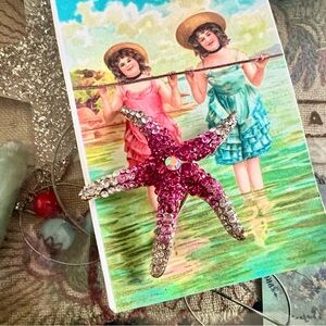 Sparkling Pink and Silver Starfish Brooch